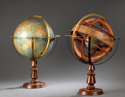 Armillary sphere and globe, early 20th century....