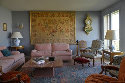 * Two two-seater sofas in pink fabric H....