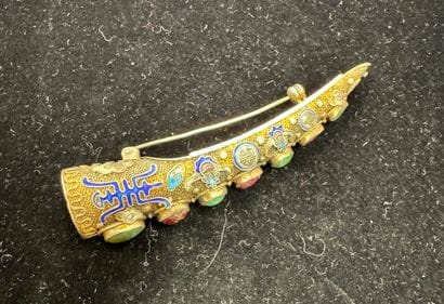 BROCHE LONGUE en argent doré min 800/°° à...