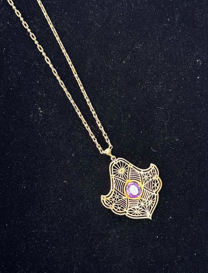 COLLIER ANCIEN en argent doré, chaîne et...