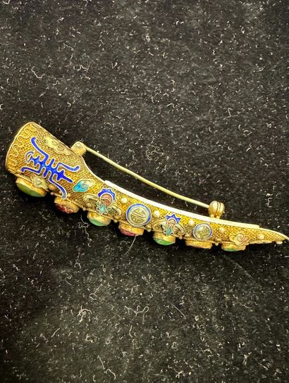 BROCHE LONGUE en argent doré min 800/°° à...