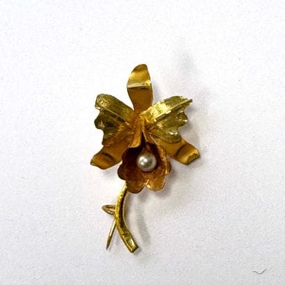 BROCHE FLEUR en or jaune 18k (750/°°) en...