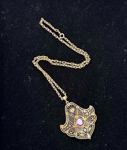 COLLIER ANCIEN en argent doré, chaîne et...