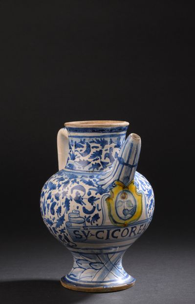 Italy
Majolica peg with blue monochrome decoration...