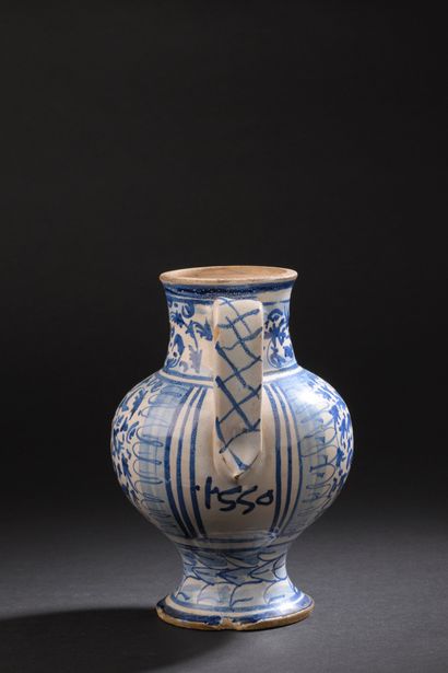Italy
Majolica peg with blue monochrome decoration...