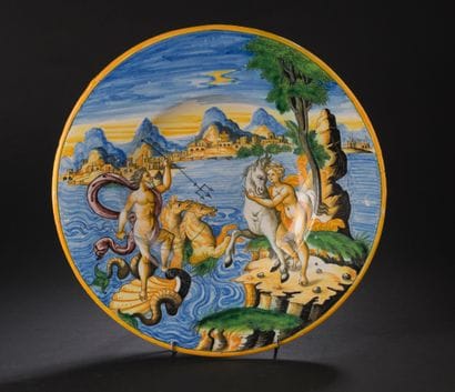 Nevers
Round majolica dish with polychrome...