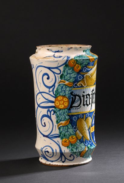 Castel Durante
Cylindrical majolica albarello...