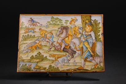 Castelli
Rectangular majolica plaque with...