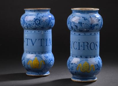 Rome
Two double-chamfered earthenware albarelli...