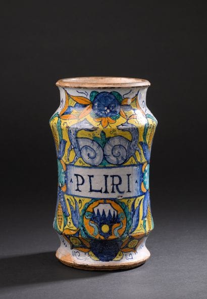 Deruta
Cylindrical majolica albarello with...