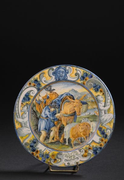 Castelli
Small majolica plate with polychrome...