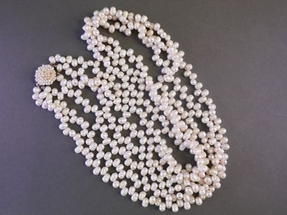 LONG NECKLACE with 3 rows of Baroque cultured...