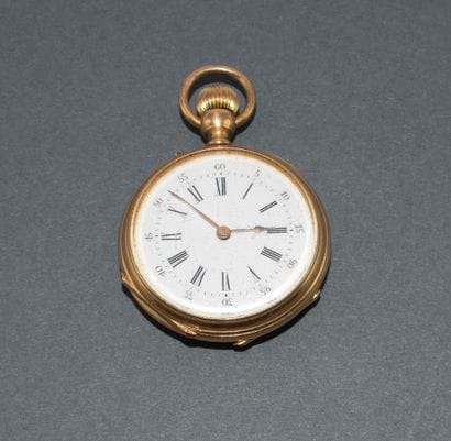 18k (750/°°) yellow gold GOUSSET WATCH, enameled...