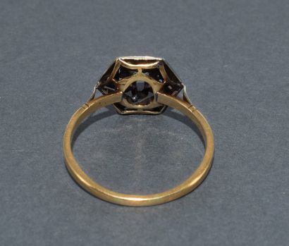 18k (750/°°) yellow gold and silver ring...