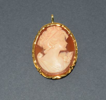 18k (750/°°) yellow gold shell cameo pendant...
