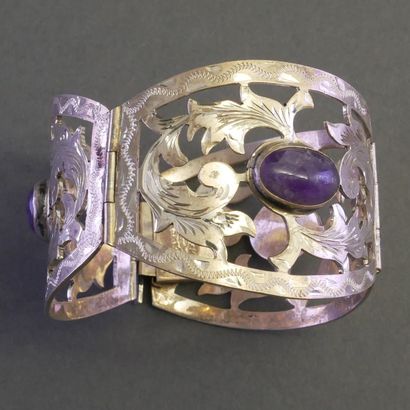 MANCHETTE BRACELET in openwork silver (800/°°),...