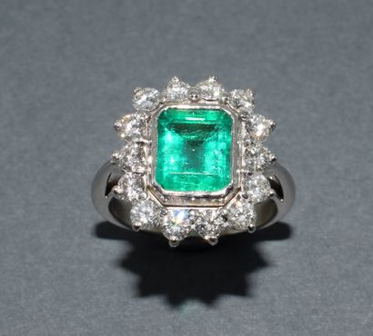 RING in 18k (750/°°) white gold centered...