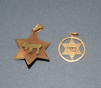 Lot of 2 RELIGIOUS PENDANTS adorned with...