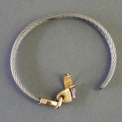 SEMI-RIGID opening BRACELET in twisted steel...