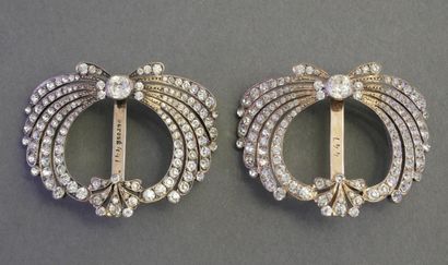 Pair of silver (min 800/°°) and rhinestone...