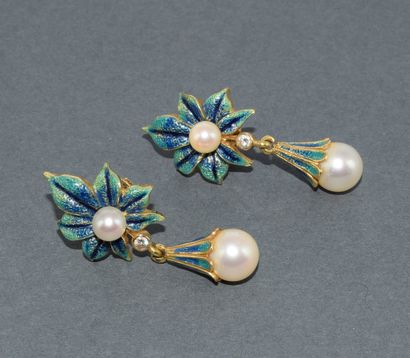 PAIR OF EARRINGS in 18k (750/°°) yellow gold,...