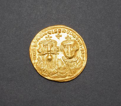 Fine gold coin 
Solidus featuring two emperors:...