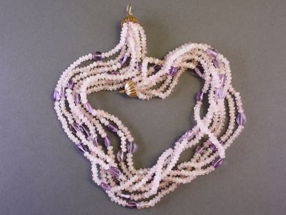 COLLIER multi-rangs de pierres roses facettées...