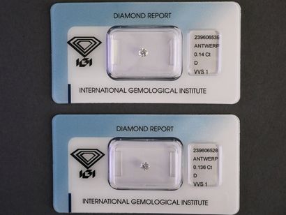 Deux diamants taille brillant, avec leurs...