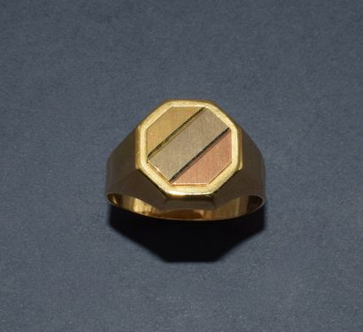 BAGUE CHEVALIERE en or jaune 18K (750/°°)...
