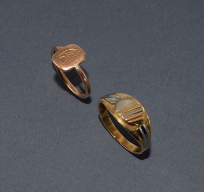 TWO SIGNET RINGS in 18K yellow gold (750/°°),...