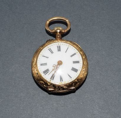 18K yellow gold (750/°°) POCKET WATCH, white...
