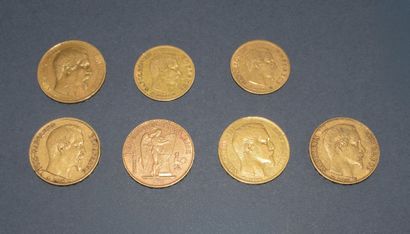 FIVE 20-franc gold coins and two 10-franc...