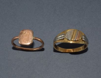 TWO SIGNET RINGS in 18K yellow gold (750/°°),...