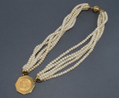 COLLIER 5 brins de perles eau douce et en...