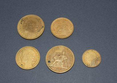 CINQ PIECES de 50 francs en argent (poids...