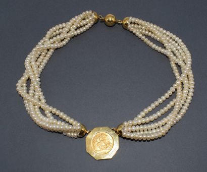 COLLIER 5 brins de perles eau douce et en...