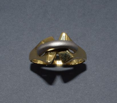 BAGUE MODERNISTE en or jaune et blanc 18K...