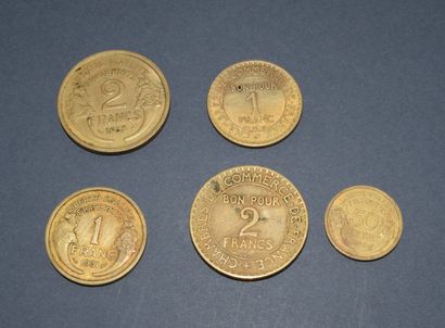 CINQ PIECES de 50 francs en argent (poids...