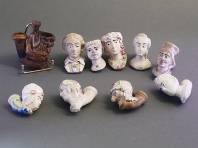 GAMBIER.
Lot of 10 enameled female heads:
-N°1655,...