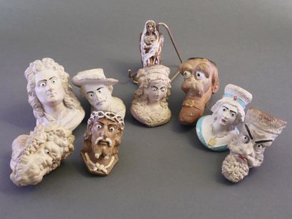 GAMBIER.
Lot of 8 large enameled heads:
-without...