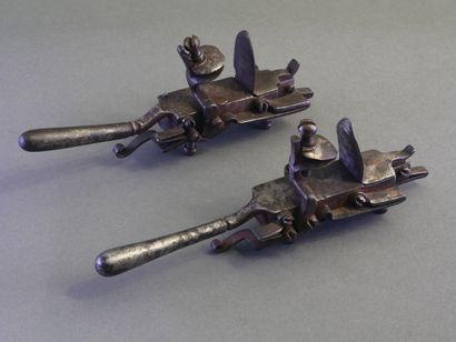 Set of two iron flint table lighters. Flat...
