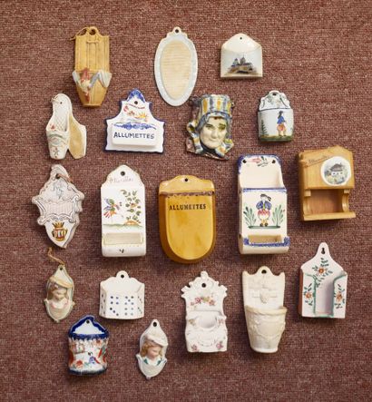 Set of 45 porcelain and earthenware wall-mounted...