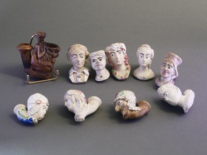 GAMBIER.
Lot of 10 enameled female heads:
-N°1655,...