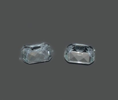 A pair of two rectangular aquamarines with...