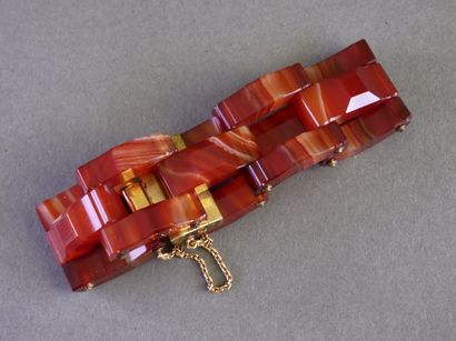 Bracelet type Tank à maillons en agate rubannés....