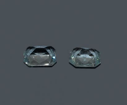 A pair of two rectangular aquamarines with...
