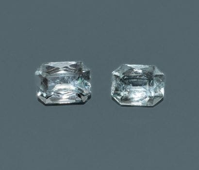 A pair of two rectangular aquamarines with...