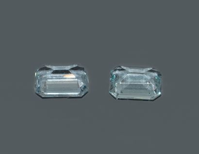A pair of two rectangular aquamarines with...