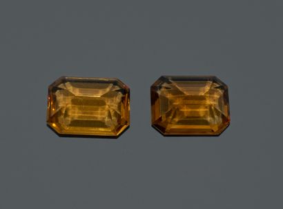 Set of 2 rectangular Cognac citrines with...