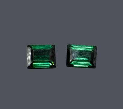 Set of 2 rectangular faceted chromium-bearing...